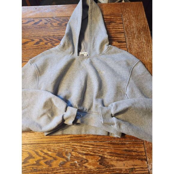 For Love and Lemons Josie Grey Cropped Embroidered Hooded Sweatshirt Hoodie sz S - Picture 1 of 4